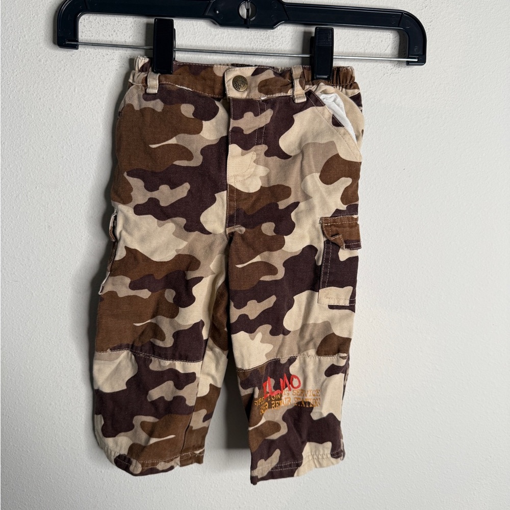ELMO vintage Camo Cargo Pants Toddler Brown Beige Military Style